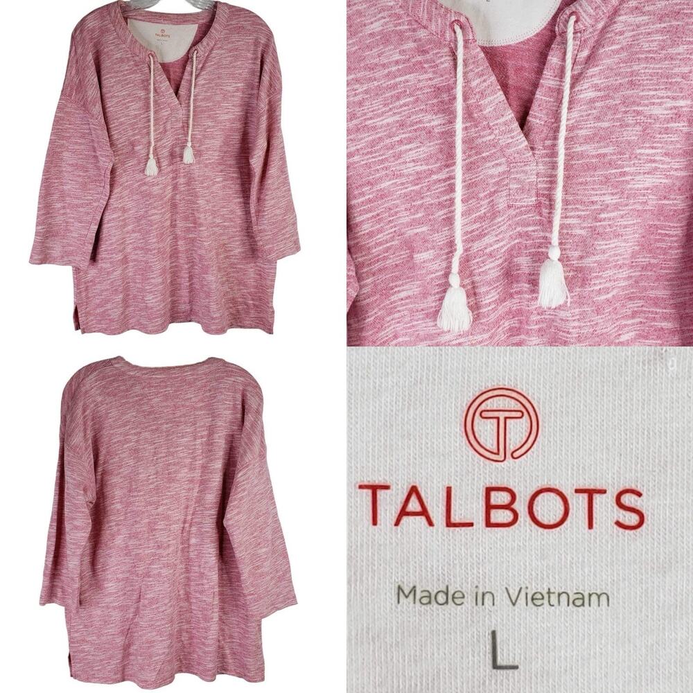 Talbots Sweatshirt Womens Size Large L Pullover Cotton Stretch Boxy Pink Red